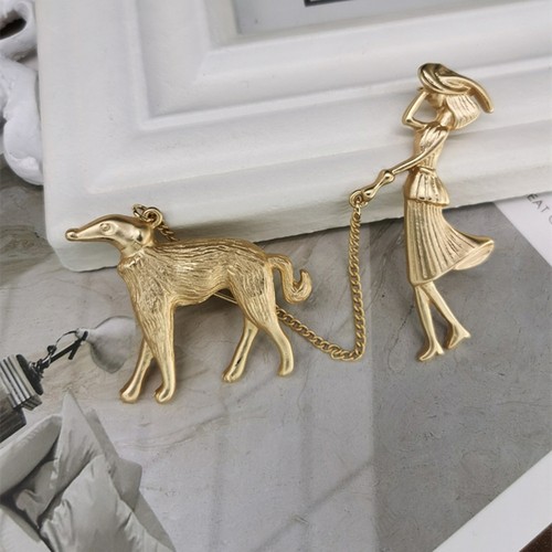 Gold tone dog walker - walker, brooch